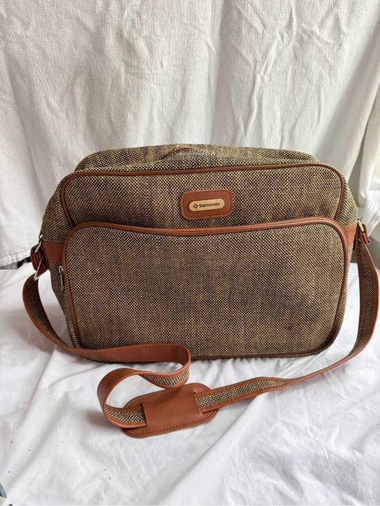 Samsonite Other - Samsonite Brown and Tan Woven Messenger Bag with Leather Trim